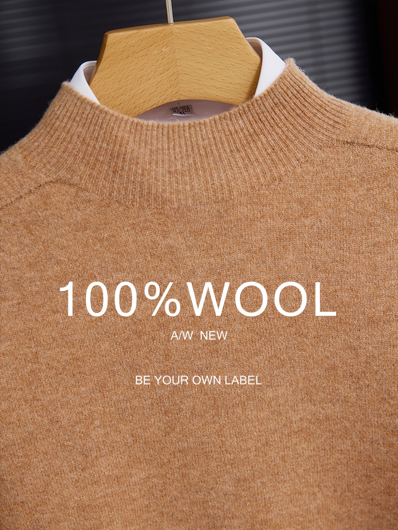 Maglione 100% Yarn da uomo - Morbido, traspirante, leggero, con scollo a giro, maniche e orlo ribassati, stile casual business casual per l'autunno/inverno, beige, perfetto per strati o outfit standalone, maglione a maniche corte, maglia