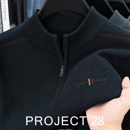 Maglione a metà zip da uomo - Pullover termoisolato con zip frontale, maglione in maglia morbida per ufficio, abbigliamento formale e casual - Maglione invernale in colori scuri (blu/nero/carbonio) - Top di strato traspirante per il tempo freddo, abbiglia