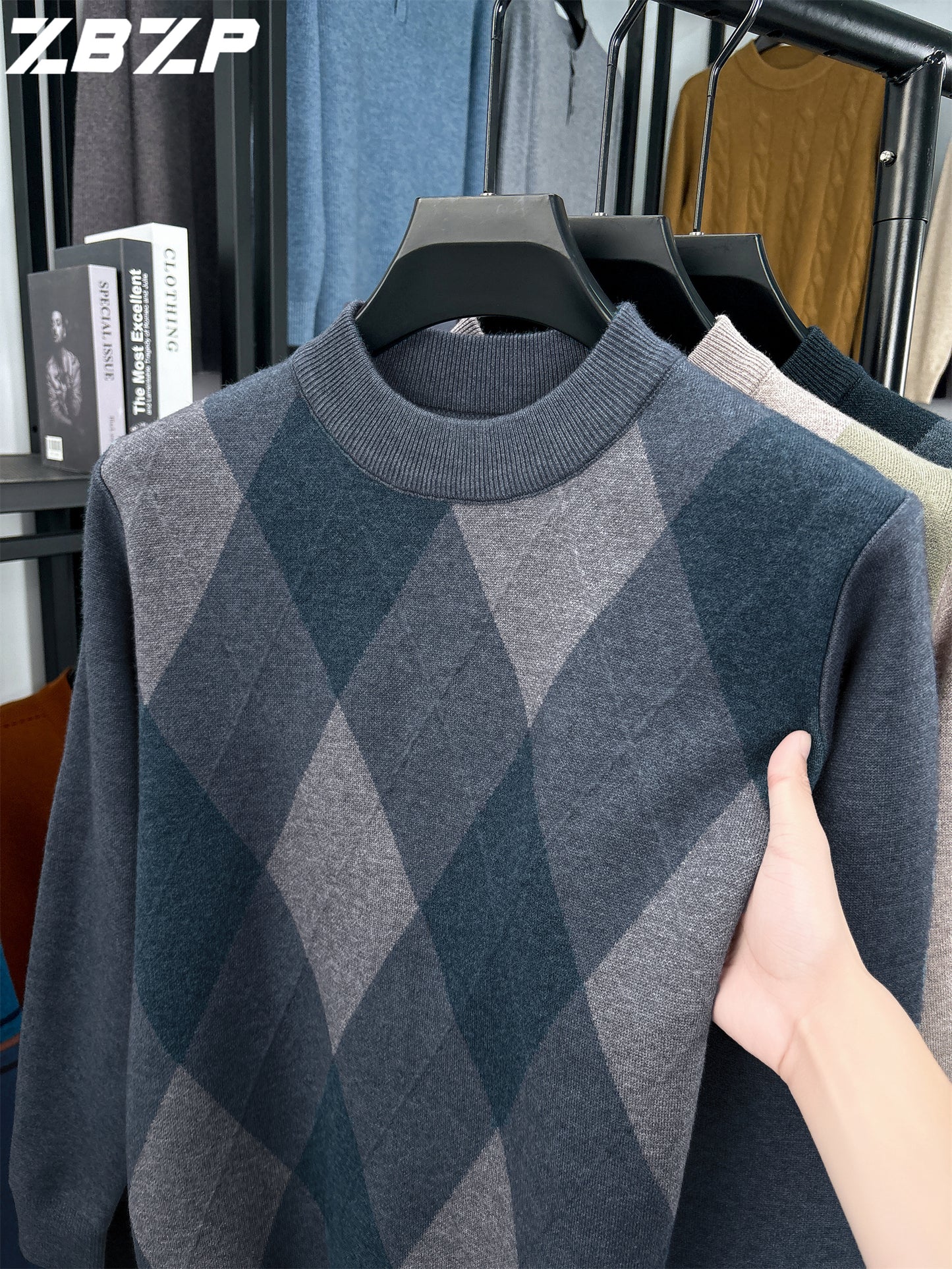 Maglione Autunno-Inverno Uomo ZBZP, Pullover Casual a Mezza Collo Caldo e Moda per Uomini di Media Età