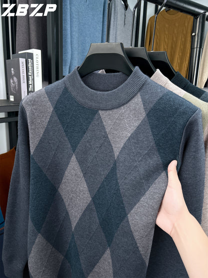 Maglione Autunno-Inverno Uomo ZBZP, Pullover Casual a Mezza Collo Caldo e Moda per Uomini di Media Età