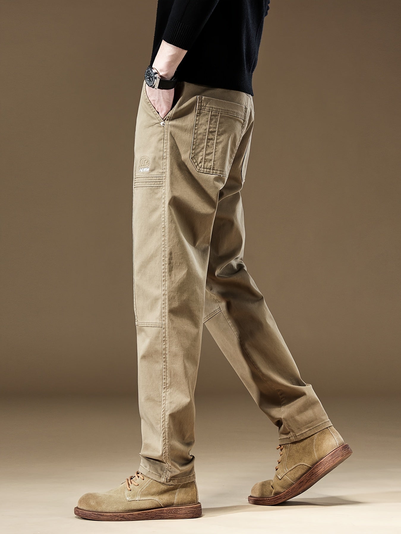 Pantaloni cargo casual da uomo - Vestibilità ampia, vita con coulisse, più tasche, beige, comfort per tutte le stagioni, perfetti per attività all'aperto, pantaloni da esterno | Pantaloni con vestibilità rilassata | Tasche funzionali