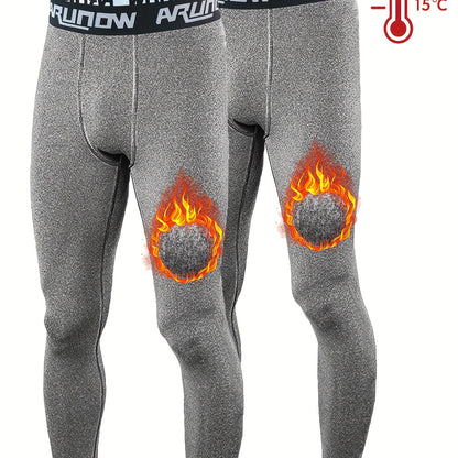2 pezzi di leggings in pile per uomo, vita alta e elastica, pantaloni stretti, vestibilità slim per uomo, pantaloni lunghi caldi, pantaloni autunnali