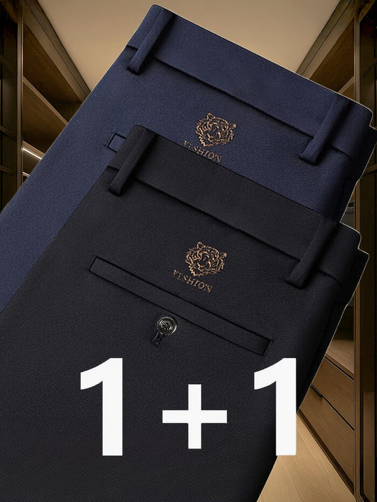 2 pezzi Pantaloni da business uomo resistenti alle rughe e senza calore per abbigliamento formale di mezza età e anziani.