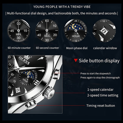 Orologio OLEVS per Uomo Classico Cronografo Pelle Marrone Cassetta Dorata Analogo Quarzo Moda Affari Abito Grande Viso Orologio da Uomo Giorno Data Luminoso Casual Maschio Orologio da Polso Regali Romantici Relojes De Hombre Blu/Nero/Bianco/Marrone Dial