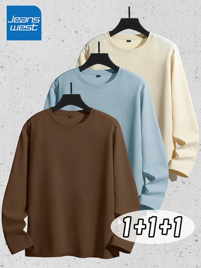 Linea Uomo+ Classic - Jeanswest Maglietta Uomo a Manica Lunga in Puro Cotone