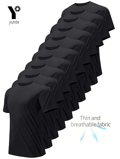 10pz YUNTÉ Magliette Ultra-Leggere ad Asciugatura Rapida da Uomo in Nero & Bianco - Tessuto Traspirante e Assorbente per il Sudore per Palestra, Corsa & Fitness | Top a Maniche Corte e Girocollo Confortevoli per Allenamento Sportivo