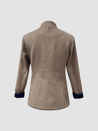 Women'S Vintage Blazer - Elegant Brown Button Front Jacket, Structured H-Silhouette, Long Sleeve Office & Party Coat for Fall/Winter, Formal Events & Everyday Chic Outfits, Ladies Blazer, Seasonal Fashion, Retro Style Jacket, Detailed Button Design