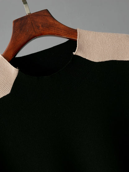 Set casual da donna 2025 - Maglione a mezza gola beige con bordo nero e pantaloni a gamba larga, elegante maglieria per la primavera e l'autunno, abbigliamento casual|Stile casual|Costruzione, Maglieria da donna, Abito formale per donna, Abito casual e el