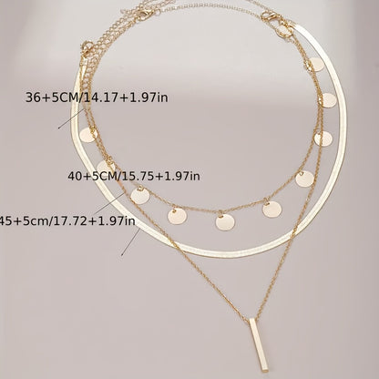 3pz Elegante Set di Collane Multi-Livello ispirate al Vintage, Lega di Zinco, con Pendenti a Disco e Fiocchi, per Donne, Ideale per l'Abbigliamento Quotidiano e le Occasioni Speciali