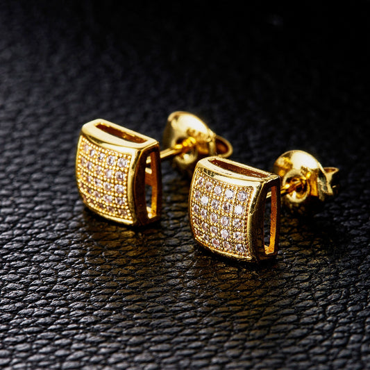 1 Paio di lussuosi orecchini quadrati placcati oro 18 carati con zirconi cubici sintetici, ago per orecchini in rame, unisex per uso quotidiano, regalo per il Ringraziamento, la festa della mamma, la festa del papà, tutte le stagioni