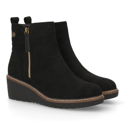 Stivaletto con Zeppa Donna, Design Comodo ed Elegante. Dettagli Cuciti con Chiusura a Cerniera e Linguetta Posteriore. Perfetto per Autunno e Inverno