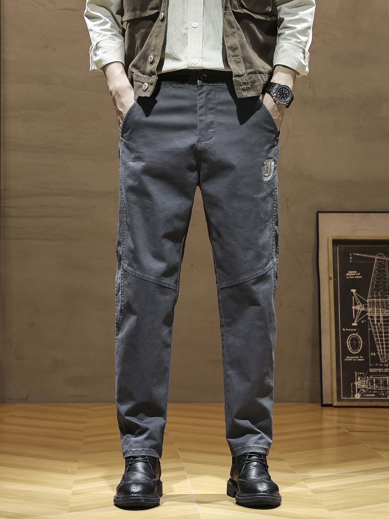 Pantaloni casual da uomo - Pantaloni beige/marrone, abbigliamento quotidiano e formale per tutte le stagioni, vestibilità regolare, abbigliamento formale non elasticizzato, abbigliamento per ufficio e casual facile da curare, abbigliamento versatile, desi