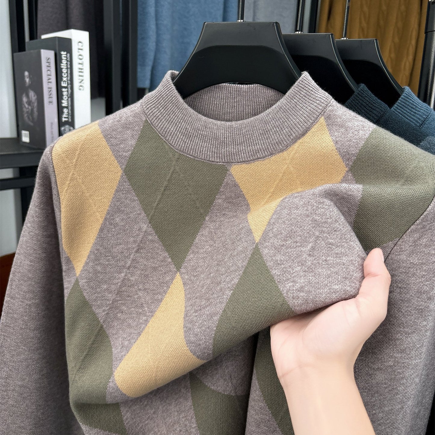 Maglione Autunno-Inverno Uomo ZBZP, Pullover Casual a Mezza Collo Caldo e Moda per Uomini di Media Età