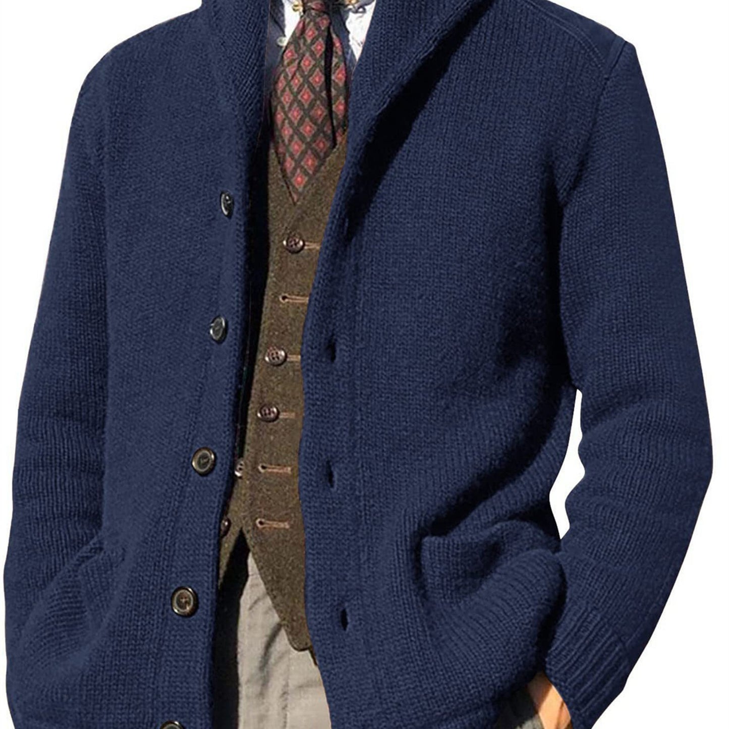 Maglione Uomo ZBZP Marrone con Bottoni - Cappotto in Maglia Pesante con Collo Alto, Modello A339 per Occasioni Formali e Casual Invernali, Comodo da Indossare Ogni Giorno, Taglio Classico Largo e Tessuto Resistente