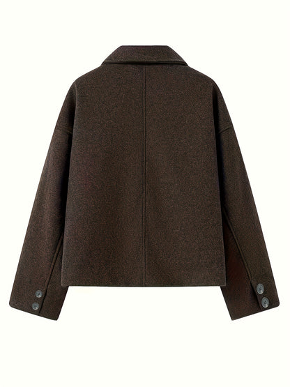 ZD0622917 Giacca Elegante Donna Marrone - Chiusura a Bottoni Classica, Cappotto Sartoriale in H-Shape Strutturato per Ufficio ed Eventi Casual e Formali - Design Stratificato Stagionale con Collo Vintage, Finitura Lucida, Tessuto di Alta Qualità, Abbiglia