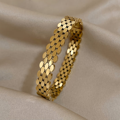 1pz Braccialetti Ovale Multistrato in Acciaio Inossidabile Dorato per Uomini e Donne, Gioielli Geometrici Chic Impermeabili, Regali
