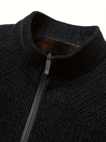 Lisen OBM Giacca Invernale Uomo con Fodera in Pelliccia di Lusso - Cappotto a Collo Alto e Zip Completa, Interno Nero/Marrone/Beige, Logo Dorato, Lavabile a Mano per Uomini Maturi, Idealmente adatto al Freddo & Occasioni Formali, Abbigliamento Invernale p