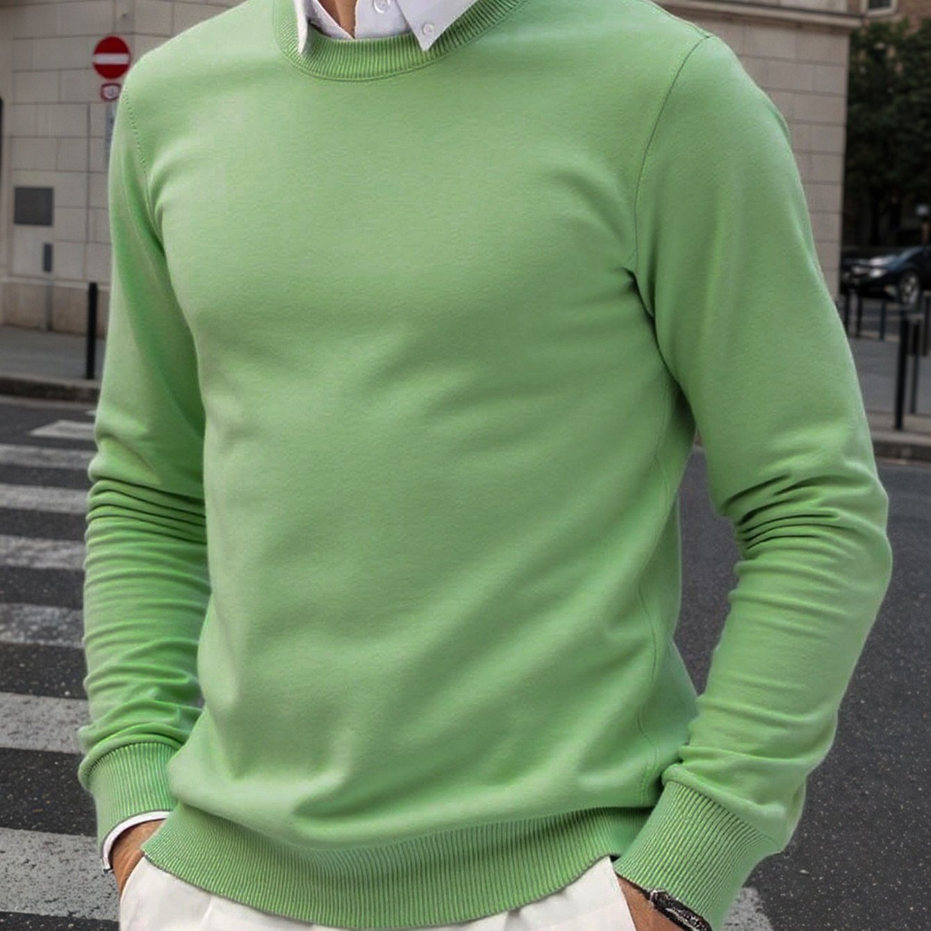 Maglione a maglia stretch slim fit per uomo - Pullover caldo slim fit per autunno e inverno, maglieria casual a collo tondo con coste, colore solido, 440 g/m², perfetto per il Ringraziamento