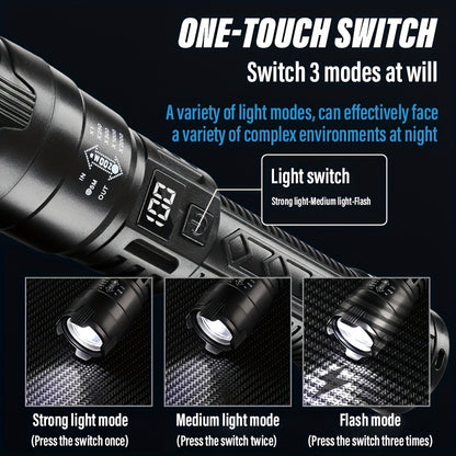 Set di 2 torce LED ricaricabili, design compatto con zoom regolabile e indicatore del livello di batteria, che offre tre opzioni di illuminazione adatte per attività all'aperto, campeggio, lavoro e situazioni di emergenza.