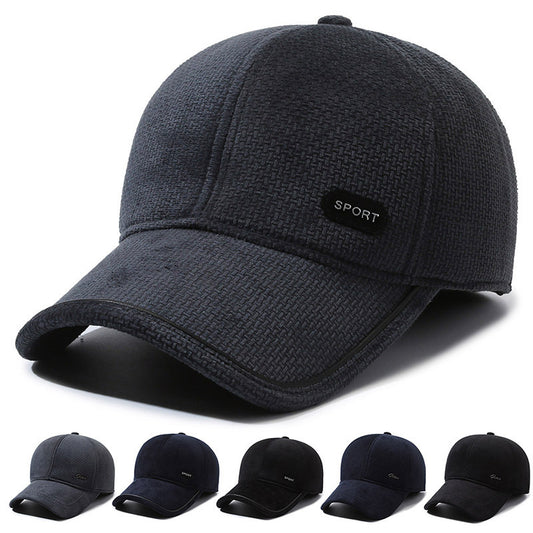 1pz Cappello da baseball caldo invernale unisex, a prova di vento e freddo, imbottito in pile di poliestere, stile sportivo con falde per le orecchie, traspirante, tessuto spesso di colore solido, lavaggio a mano/ristretto solo - Nero