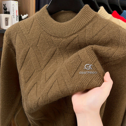 Maglione termico da uomo CARTMARO - Maglione invernale pesante con scollo rotondo, strato base spesso per il freddo per abiti formali e quotidiani - Marrone/rosso scuro - Maglione facile da curare per ufficio, feste, abbigliamento casual - Abbigliamento a