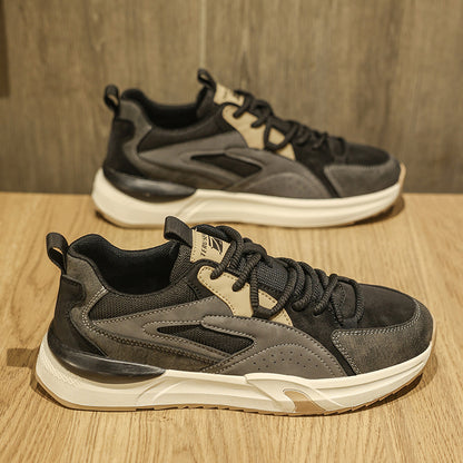 Scarpe da Ginnastica Invernali Uomo Retro di Alta Qualità - Suola Spessa e Resistente, Tomaia in PU Beige & Nero con Lacci Bassa, Ideali per Palestra o Casuale (Autunno/Inverno)