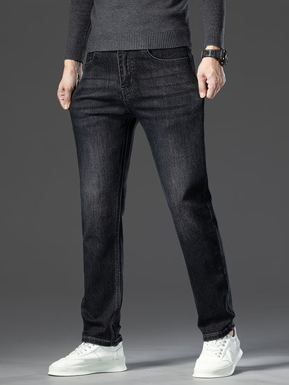 Pantaloni di lusso da uomo in denim finto - Pantaloni dritti con vita media e chiusura a cerniera - Pantaloni formali e casual per ufficio, riunioni, eventi - Design classico non trasparente - Ideali per l'abbigliamento professionale e quotidiano, denim f