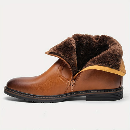 Stivali Termici Da Uomo Con Cerniere, Stivali Foderati In Pelliccia Sintetica, Scarpe Da Passeggio Casual, Stile Preppy