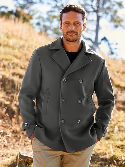 1pz Cappotto Invernale Pesante da Uomo - Giacca Doppiopetto con Colletto a Lancia, Grande Bottone sul Risvolto & Passanti in Tinta Unita (Tessuto Non Elasticizzato) - Capospalla Spesso per Taglie Grandi e Alte, Abbigliamento Casual ed Elegante (Marrone),