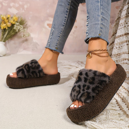 Pantofole da donna accoglienti con stampa leopardata - Morbide pantofole da casa con fodera in pile, calde e confortevoli con suola in TPU, stile casual per uso interno, pantofole da interno | Pantofole con stampa leopardata | Fodera in pile morbido, pant
