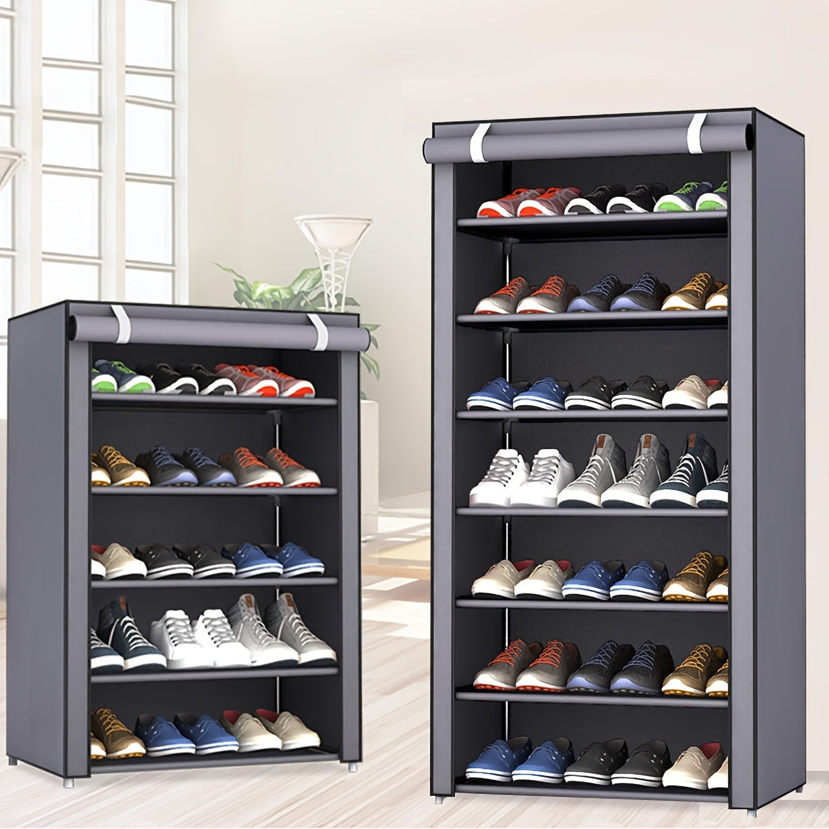 Organizzatore multifunzionale per scarpe a 6/8/10 strati con copertura antipolvere - facile da montare, portatile, adatto per 27-35 paia di scarpe sportive, tacchi e stivali - ideale per uso domestico