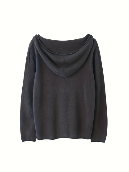 Maglione con cappuccio casual da donna in 100% lana, cardigan lavorato a maglia in lana merino tinta unita, manica lunga, vestibilità regolare, design aperto sul davanti, scelta elegante e calda per l'autunno/inverno, ultra morbido