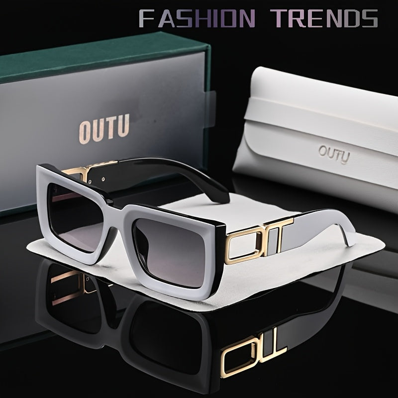 OUTU Retro Casual Stile Vintage Quadrato Occhiali da Uomo con Tempie Scolpite in Metallo, Adatti per Varie Occasioni.