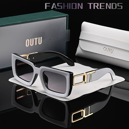 OUTU Retro Casual Stile Vintage Quadrato Occhiali da Uomo con Tempie Scolpite in Metallo, Adatti per Varie Occasioni.