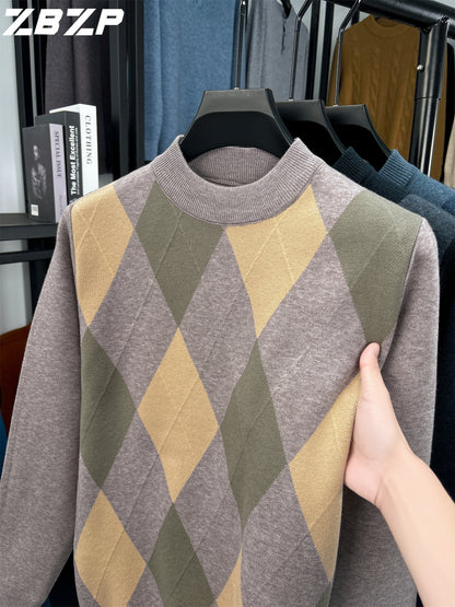 Maglione Autunno-Inverno Uomo ZBZP, Pullover Casual a Mezza Collo Caldo e Moda per Uomini di Media Età