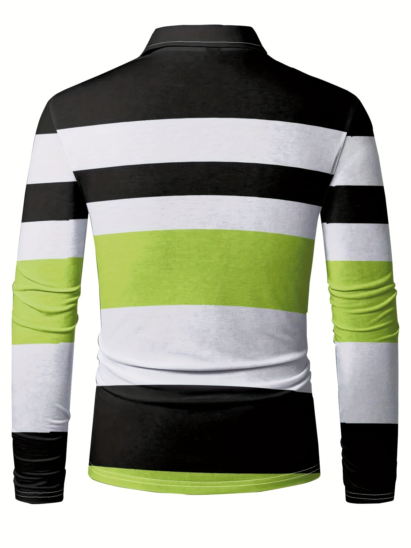 Maglietta polo casual da uomo a maniche lunghe con stampa digitale 3D - Design a righe nere e bianche, colletto con bottoni, vestibilità regolare per abbigliamento casual, abbigliamento confortevole | Stile polo classico | Abbigliamento casual resistente,