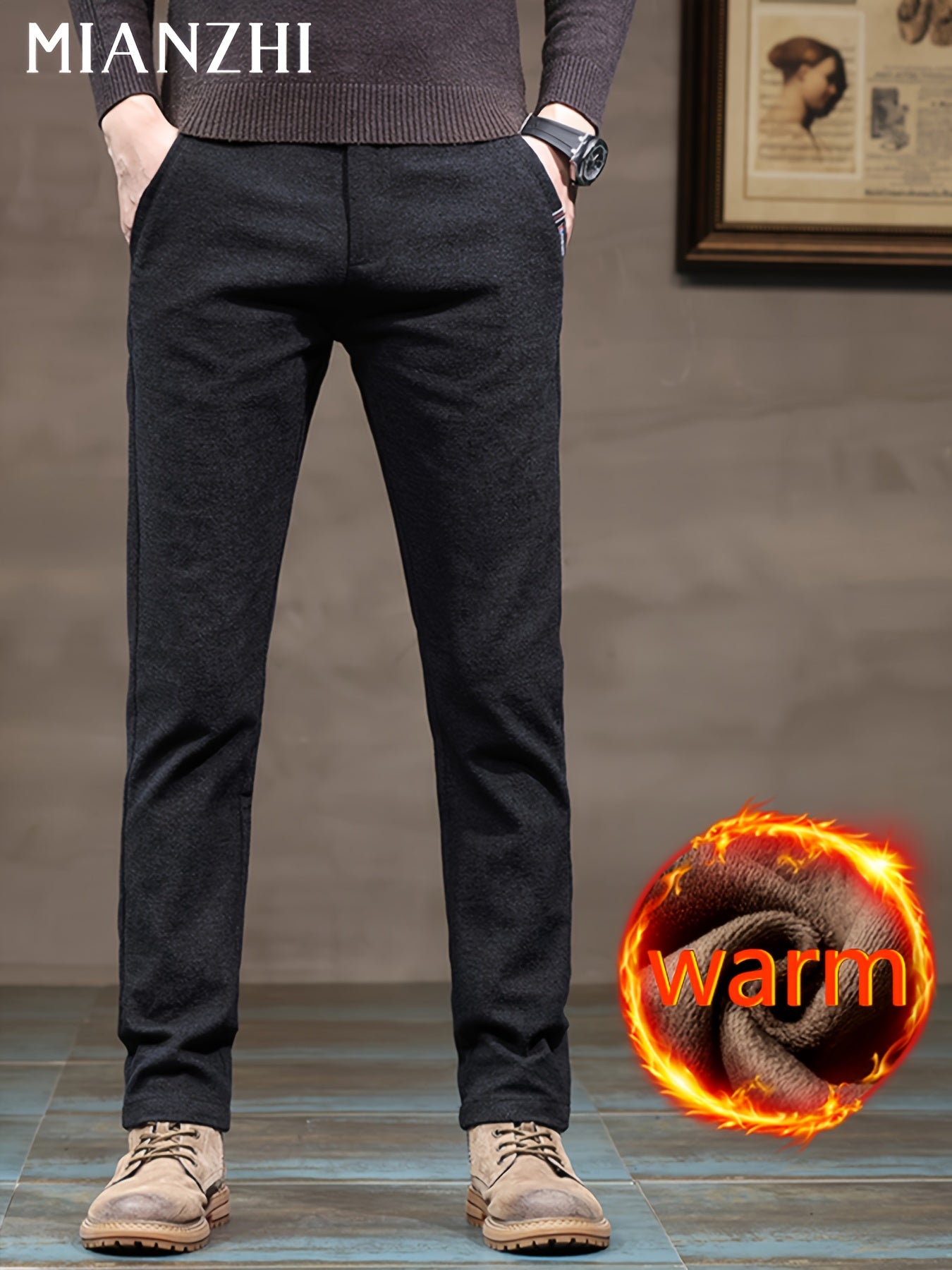 MIANZHI Pantaloni Invernali Uomo con Fodera in Peluche - Caldi e Spessori, Vita Media Cinturati per Look Casual o Formale Lavabili a Macchina Durevolissimi Ideali come Regalo (Pantalone da Lavoro Elastico alla Caviglia) Khaki di Alta Qualità Perfetti anch