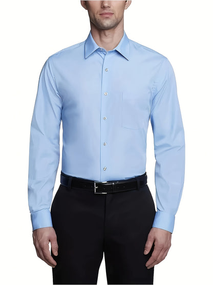 3 pezzi di camicie casual da uomo con maniche lunghe e bottoni - colore solido, misto di poliestere, vestibilità regolare con tasche, perfette per la primavera e l'autunno, versatile per abbigliamento casual o formale, abbigliamento versatile | Maniche lu