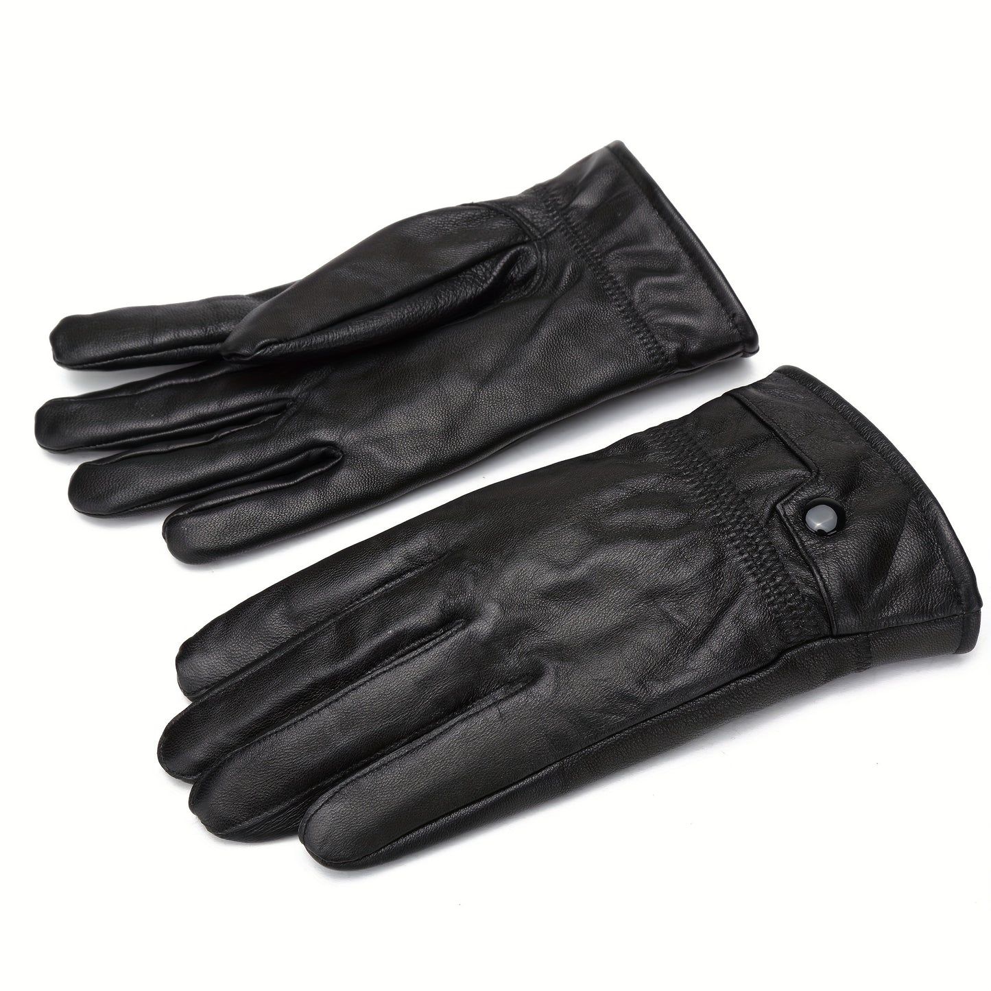 Linea Uomo+ Elegance - Guanti in pelle reale BISON DENIM per uomo, guanti casual da esterno con fodera in pile, caldi e antivento per escursioni