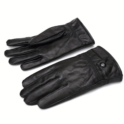 Linea Uomo+ Elegance - Guanti in pelle reale BISON DENIM per uomo, guanti casual da esterno con fodera in pile, caldi e antivento per escursioni