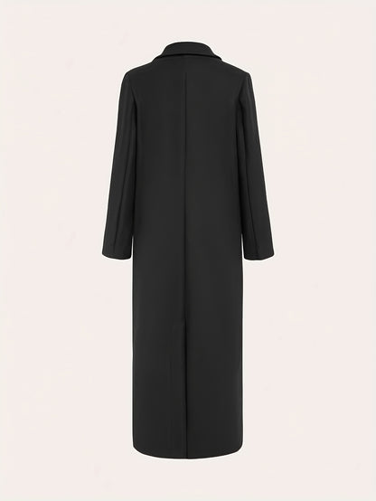 Women's Elegant Green Coat - Long Formal & Professional Outerwear, Machine Washable Winter Trench with Structured H-Silhouette for Office, Parties, Everyday - Sophisticated Outerwear, Office Ready Apparel, Smooth Texture, Durable Fabric, Office Wear, High
