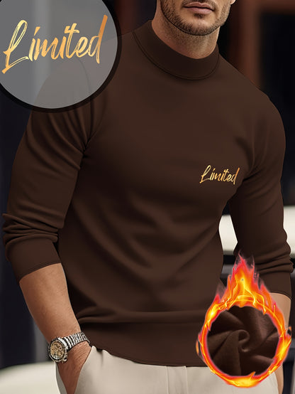 Maglietta termica a maniche lunghe e girocollo per uomo - Stampa geometrica, elastica e calda, design sportivo casual per l'autunno/inverno, bianca con lettere dorate, perfetta per sovrapporre o come outfit standalone, abbigliamento invernale | Maniche lu