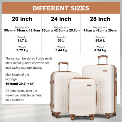 Set di 4 Valigie da 14/20/24/28 pollici Kono Elegante in ABS+PC a Pois con Guscio Rigido e Serratura TSA, Set di 4 Pezzi con Valigetta da Toilette, Bagagli da Viaggio Durevoli con Serratura TSA e Ruote Silenziose