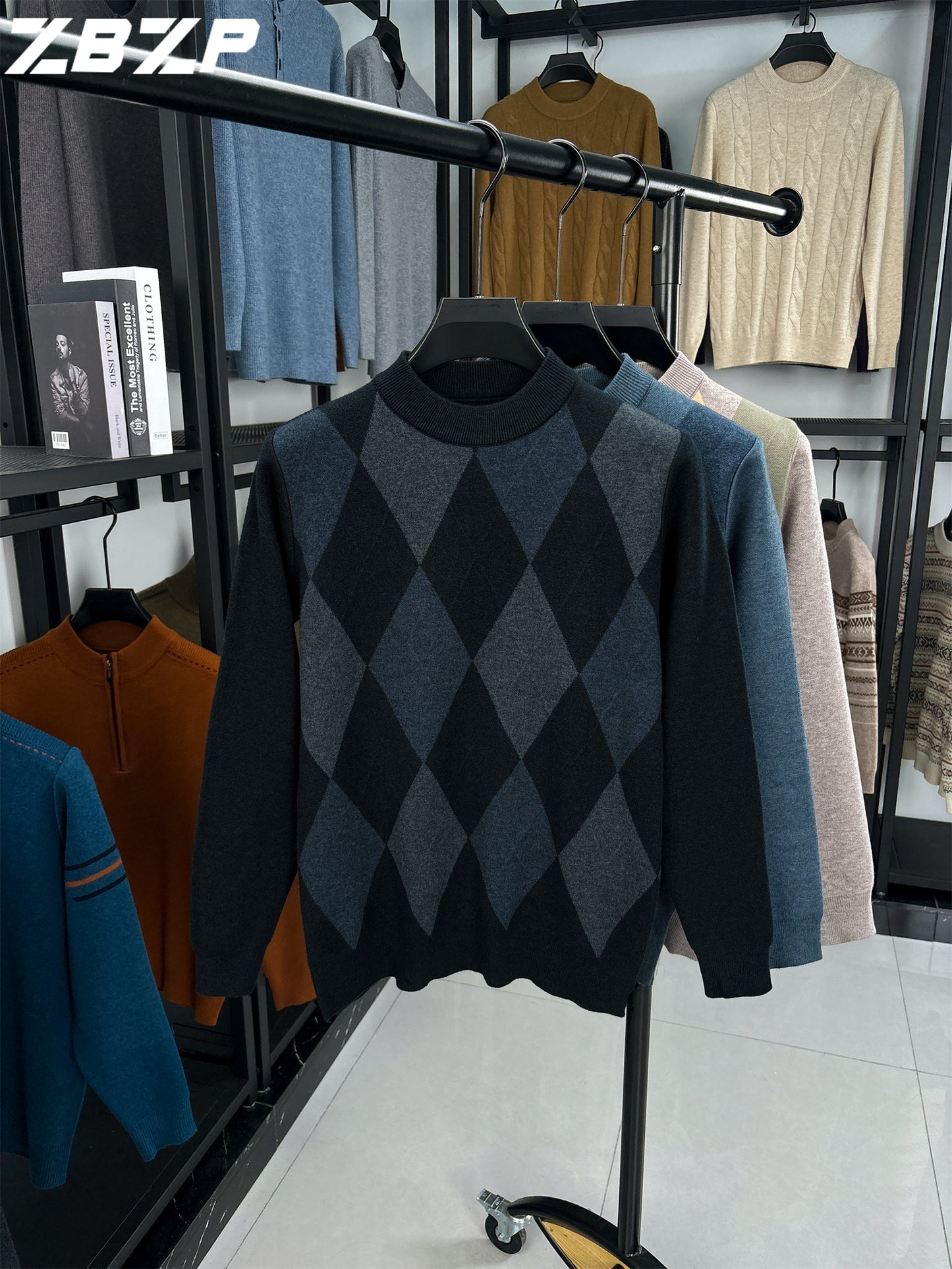 Maglione Autunno-Inverno Uomo ZBZP, Pullover Casual a Mezza Collo Caldo e Moda per Uomini di Media Età