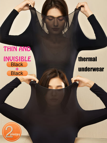 2pcs Sottovesti Caldi Ultra Sottili, Top Slim Fit a Manica Lunga Morbido e Confortevole ad Alta Elasticità, Intimo e Biancheria da Notte da Donna