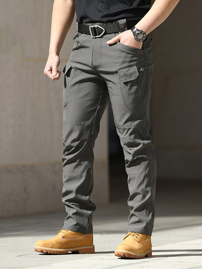 Pantaloni da lavoro cargo neri elasticizzati da uomo - vita elastica, design multi-tasca per escursionismo e comodità quotidiana, aderenza e comodità, pantaloni da esterno|pantaloni cargo casuali|pantaloni con finitura lucida