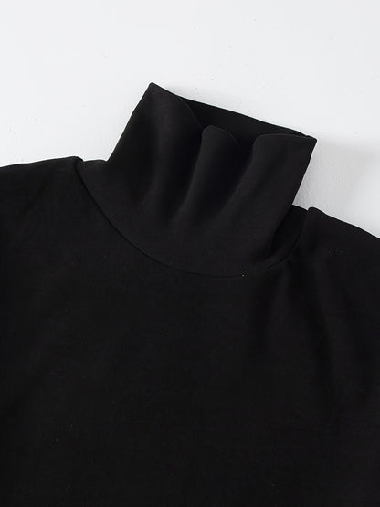 Maglietta a maniche lunghe con scollo a girocollo da uomo, confezione da 4 - Tessuto in maglia di poliestere casual, tinta unita, vestibilità aderente, media elasticità, top foderati in pile caldo per autunno e inverno, spessa