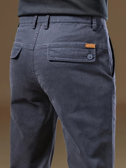 Pantaloni Eleganti da Uomo Bedford in Tessuto Elasticizzato Khaki per Look Business Casual e Viaggi, Primavera/Autunno