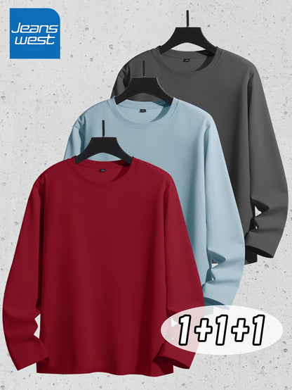 Linea Uomo+ Classic - Jeanswest Maglietta Uomo a Manica Lunga in Puro Cotone