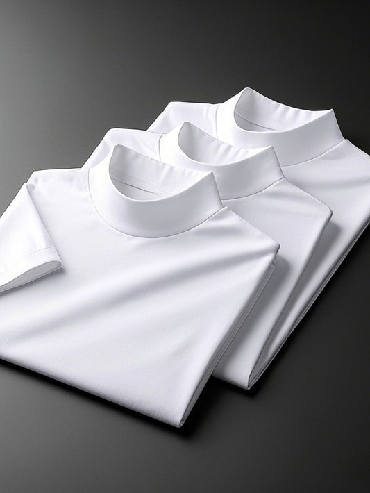 3pezzo Magliette Casual da Uomo a Manica Corta con Collo Alto - Tessuto Morbido, Leggero e Traspirante per la Primavera e l'Estate, Abbigliamento Casual|Stile Casual|Tessuto Elasticizzato